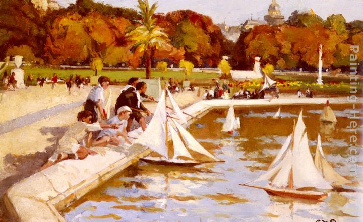 Children Sailing Their Boats in the Luxembourg Gardens, Paris painting - Paul Michel Dupuy Children Sailing Their Boats in the Luxembourg Gardens, Paris art painting